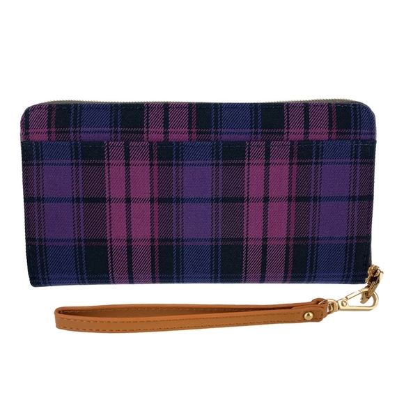 Waterproof Plaid Zipper Wristlet Long Wallet - Picture 2 of 9